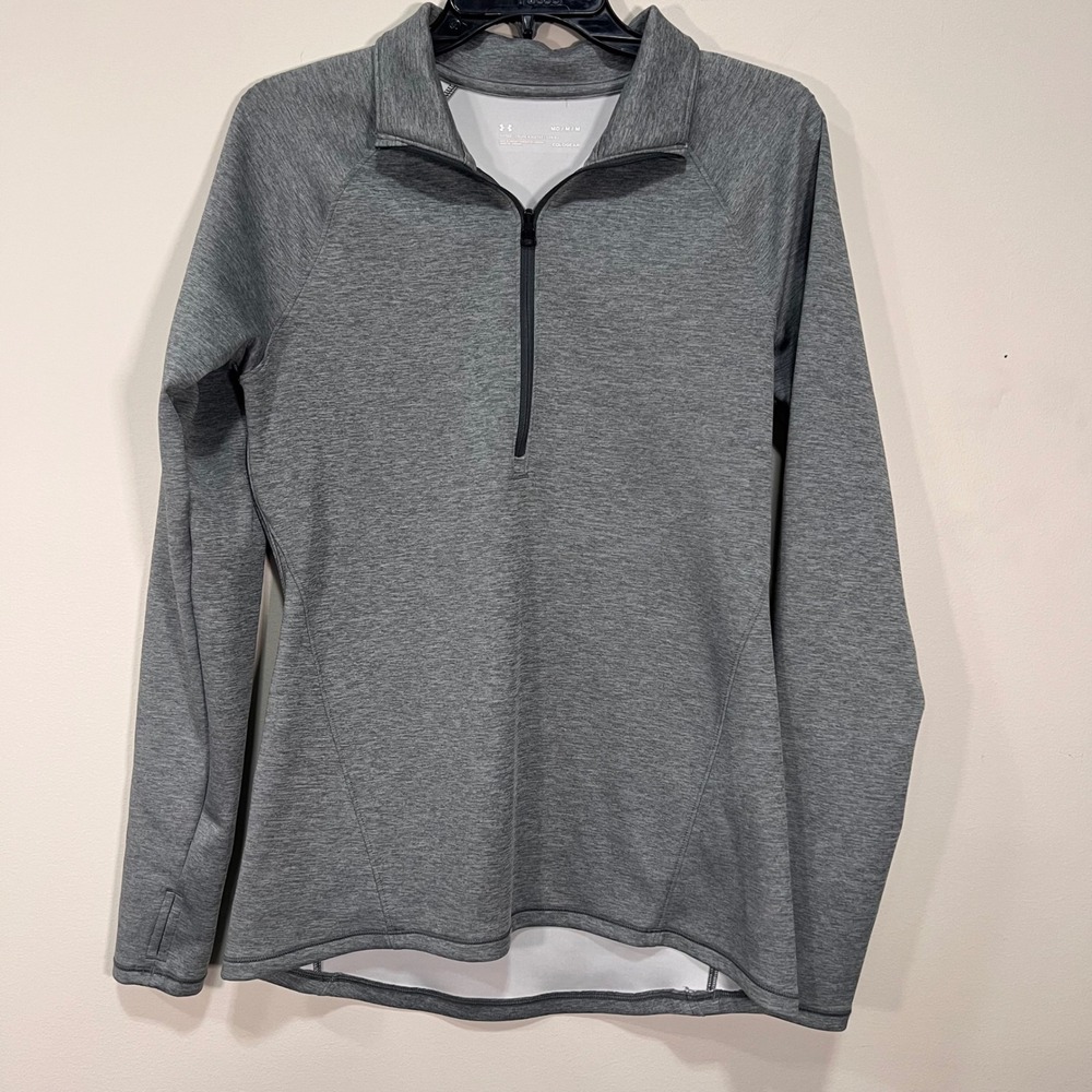 Under Armour Womens ColdGear Quarter Zip Pullover Heather Grey Medium Thumbholes